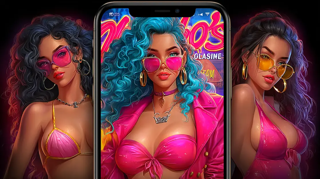 Stunning Mobile Casino Games at Q789. A beautiful woman with flowers in her hair is featured on a mobile phone screen, inviting you to enjoy the stunning graphics and immersive games at the Q789 casino.